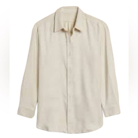 Banana Republic Factory Vegan Suede Button Up Shirt Women's Stone Ivory XL New - Picture 2 of 13